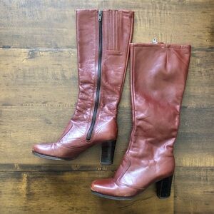 Burgundy Knee High Pleather Boots